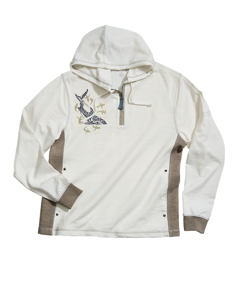 Tribal Mano School - Natural/Gray Long Sleeve Longboard Hooded Tee