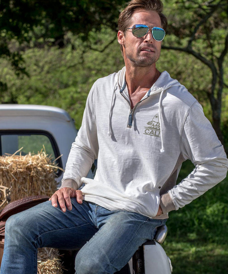 California Bear Mark - Natural/Gray Long Sleeve Longboard Hooded Tee