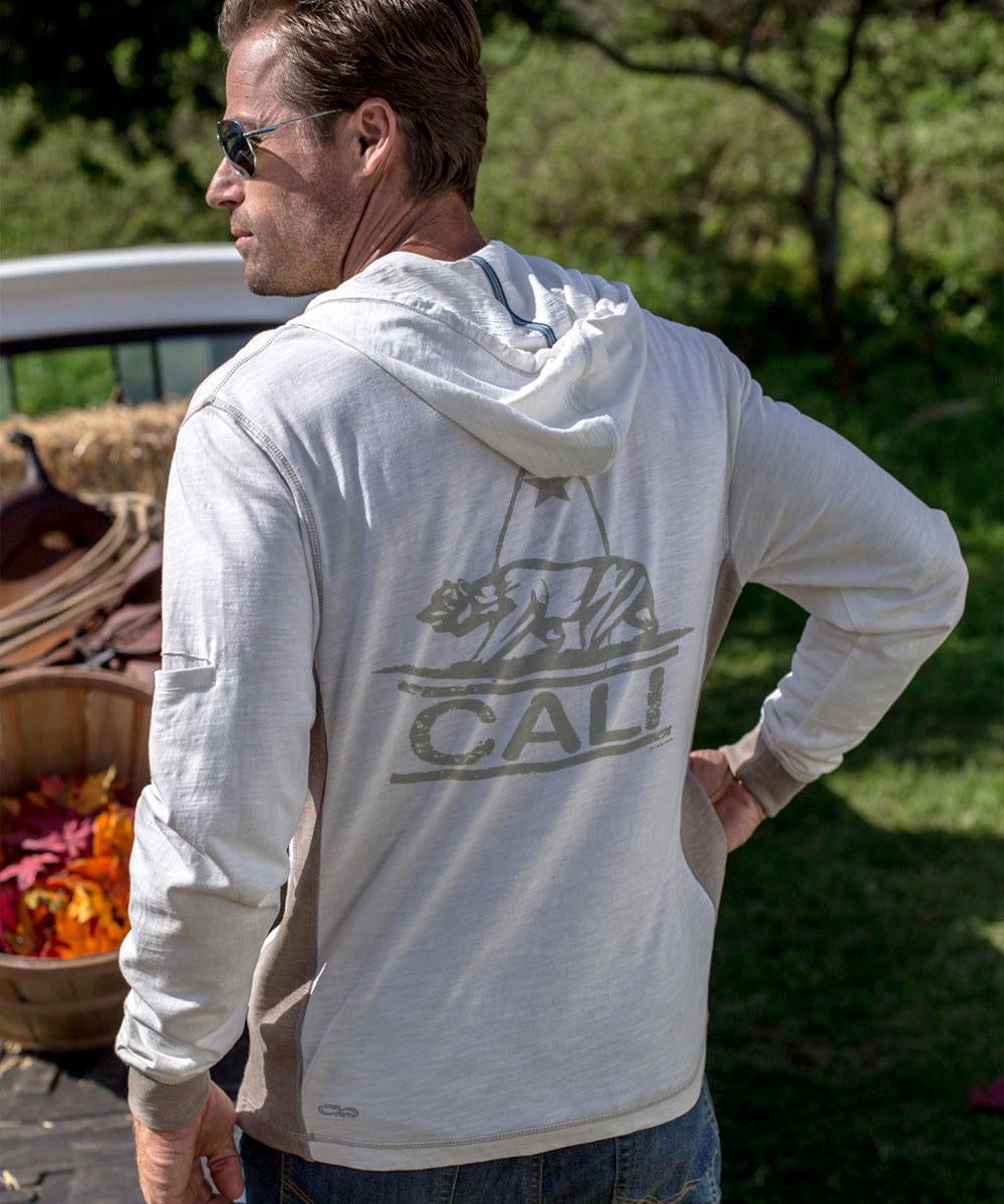 California Bear Mark - Natural/Gray Long Sleeve Longboard Hooded Tee