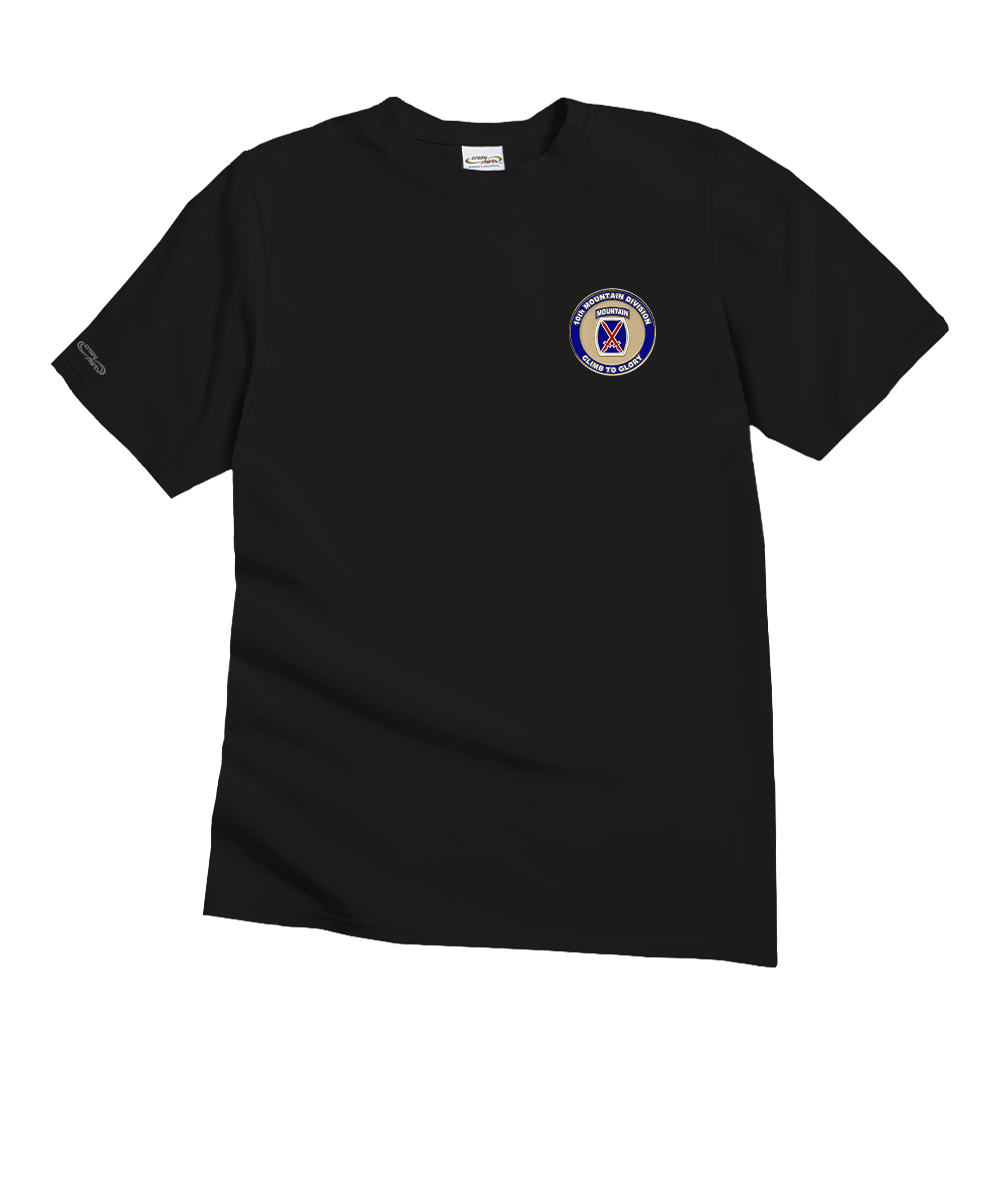 10Th Mountain Medallion - Black Short Sleeve Crewneck T-Shirt