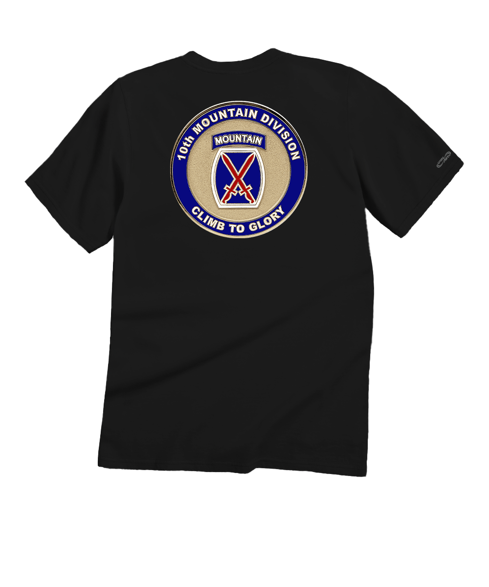 10Th Mountain Medallion - Black Short Sleeve Crewneck T-Shirt