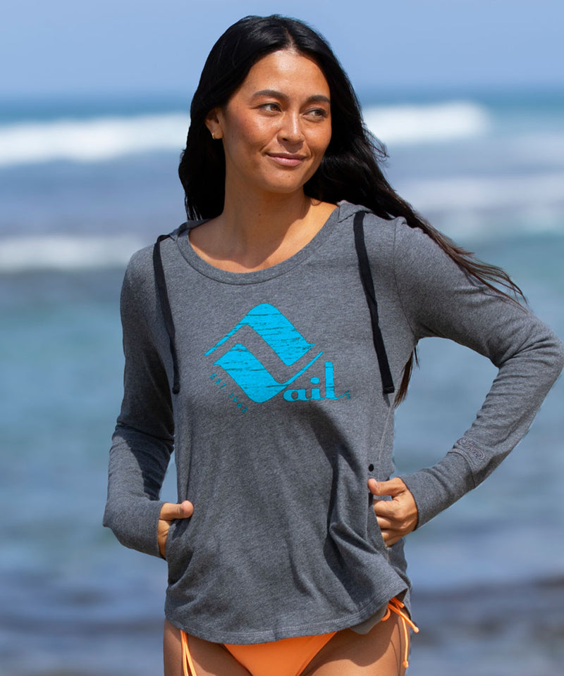 Retro Vail Gray Heather Long Sleeve Harmony Hooded T