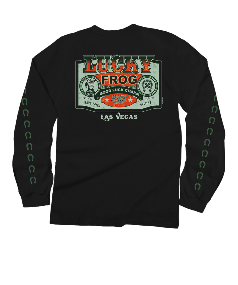 Lucky Frog Good Luck Sign - Black Long Sleeve Crewneck T-Shirt