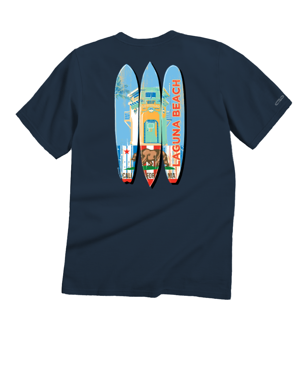 Laguna Beach Lifeguard Surf - Navy Short Sleeve Crewneck T-Shirt