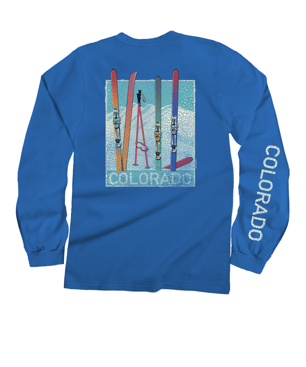 Vail Skis - Blue Hawaii Dyed Long Sleeve Crewneck T-Shirt