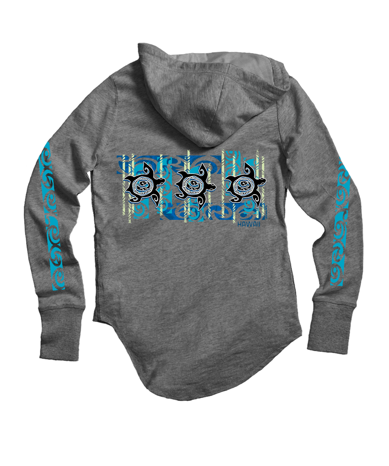Nahele Honu - Gray Heather Long Sleeve Harmony Hooded T