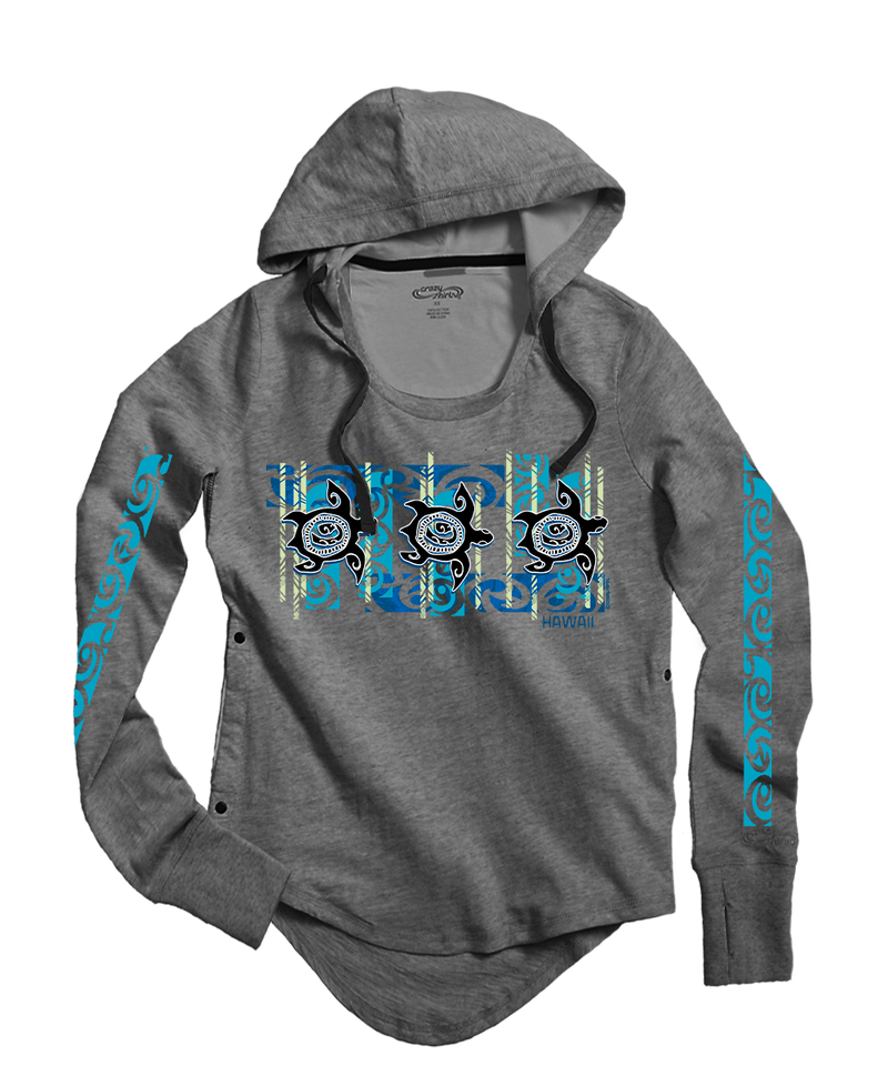 Nahele Honu - Gray Heather Long Sleeve Harmony Hooded T