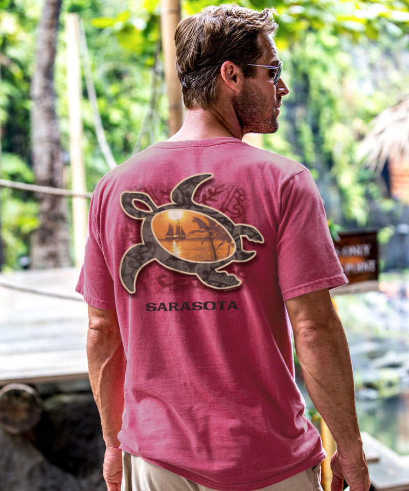 Sunset Honu - Paradise Red Dyed Short Sleeve Crewneck T-Shirt - View 2