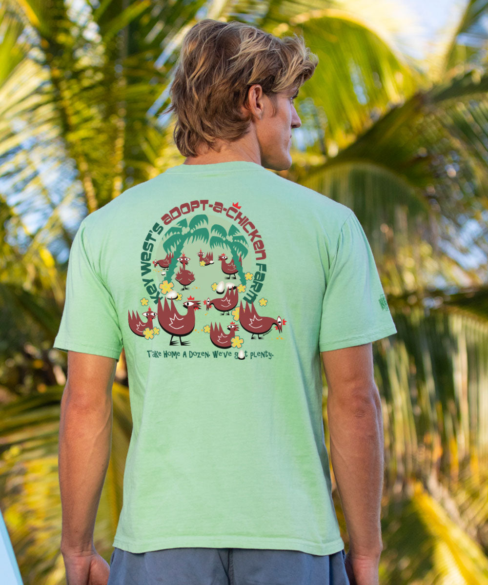 Adopt A Key West Chicken - Key Lime Dyed Short Sleeve Crewneck T-Shirt