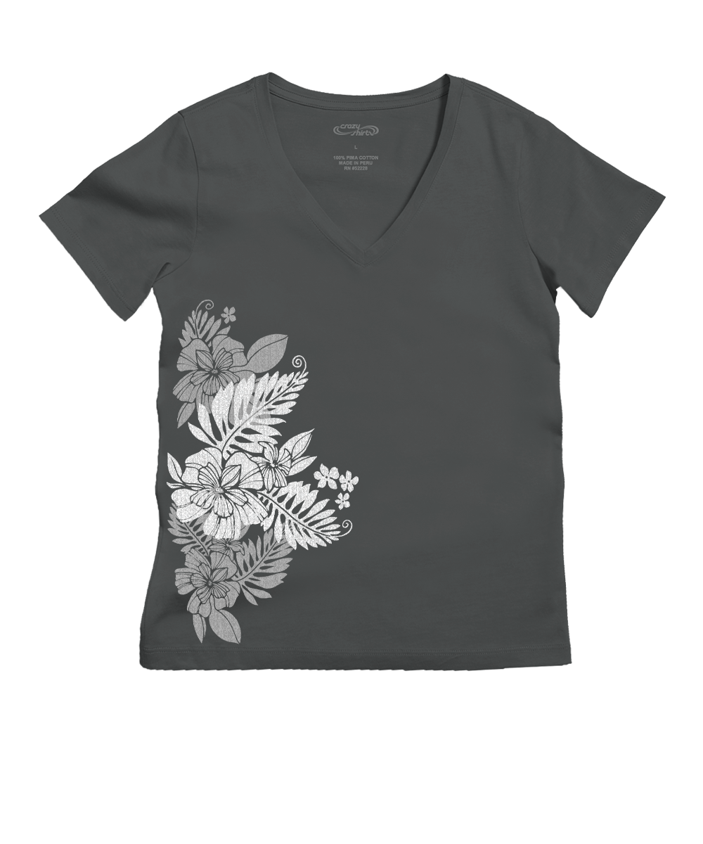 Kalei - Graphite Short Sleeve Pima V-Neck T-Shirt