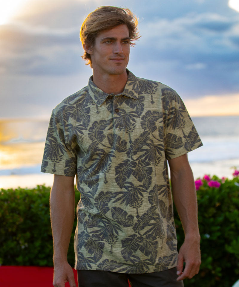 E Komo Mai - Tan Short Sleeve Hawaiian Polo Shirt - View 2