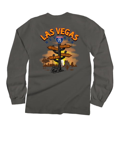 STONES LAS VEGAS '24 TシャツL083 Las Vegas Signs - Crater Dyed® Long Sleeve Crewneck T-Shirt