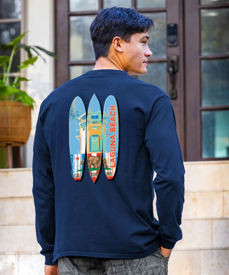 Laguna Beach Lifeguard Surf - Navy Long Sleeve Crewneck T-Shirt
