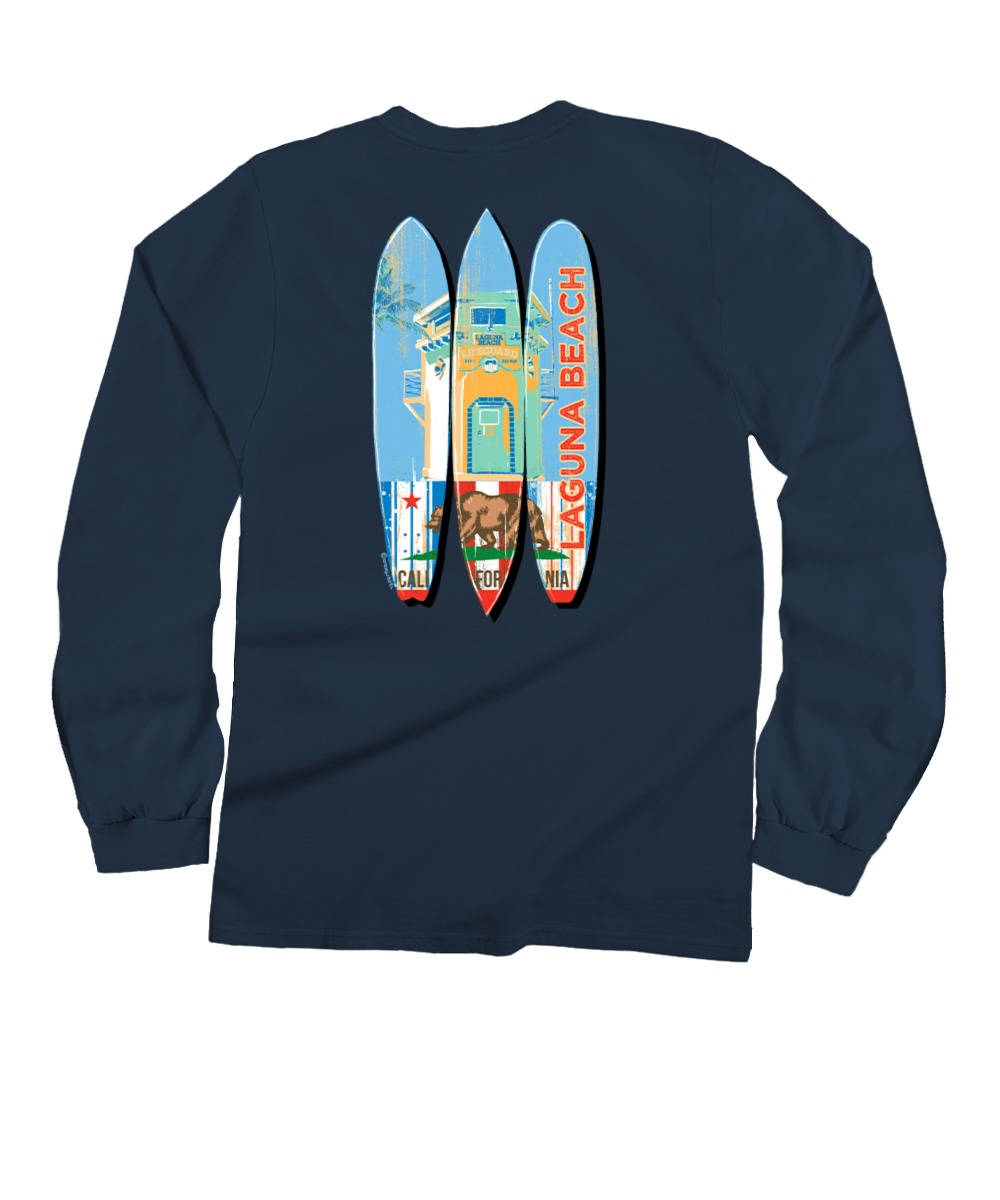 Laguna Beach Lifeguard Surf - Navy Long Sleeve Crewneck T-Shirt