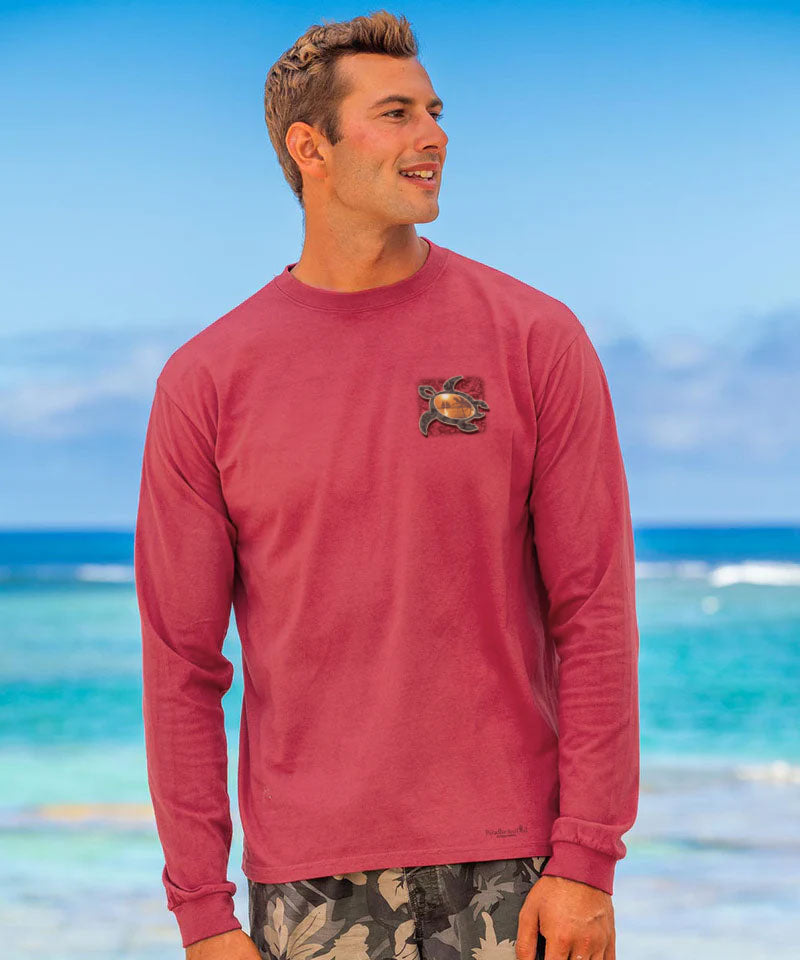 Sunset Honu - Paradise Red Dyed Long Sleeve Crewneck T-Shirt