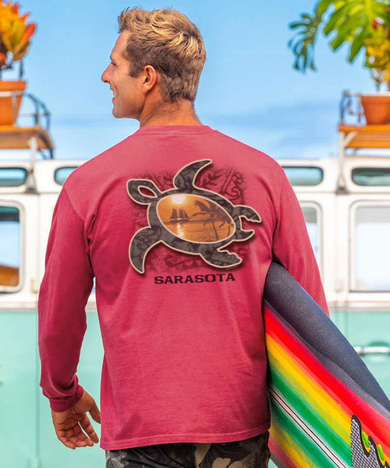 Sunset Honu - Paradise Red Dyed Long Sleeve Crewneck T-Shirt