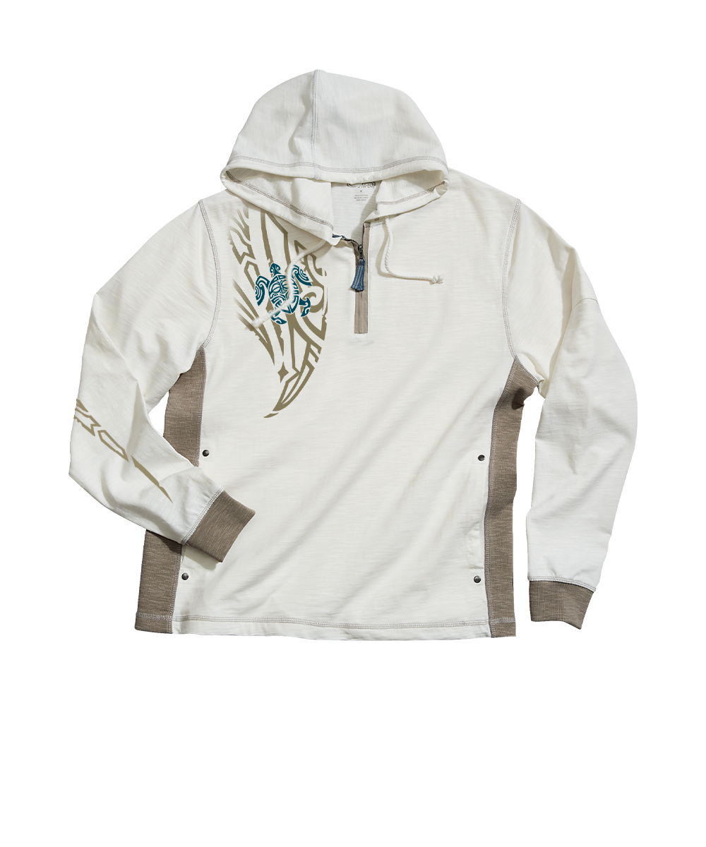 Honu Mana - Natural/Gray Long Sleeve Longboard Hooded Tee