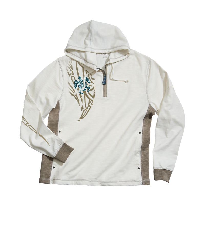 Honu Mana - Natural/Gray Long Sleeve Longboard Hooded Tee