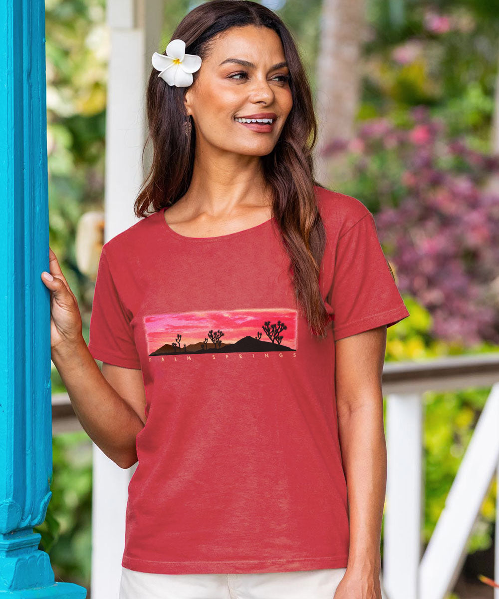 Desert Sunset - Paradise Red Dyed Short Sleeve Scoop Neck T-Shirt
