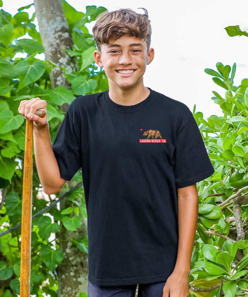 Laguna Beach Lifeguard Surf - Black Short Sleeve Crewneck T-Shirt