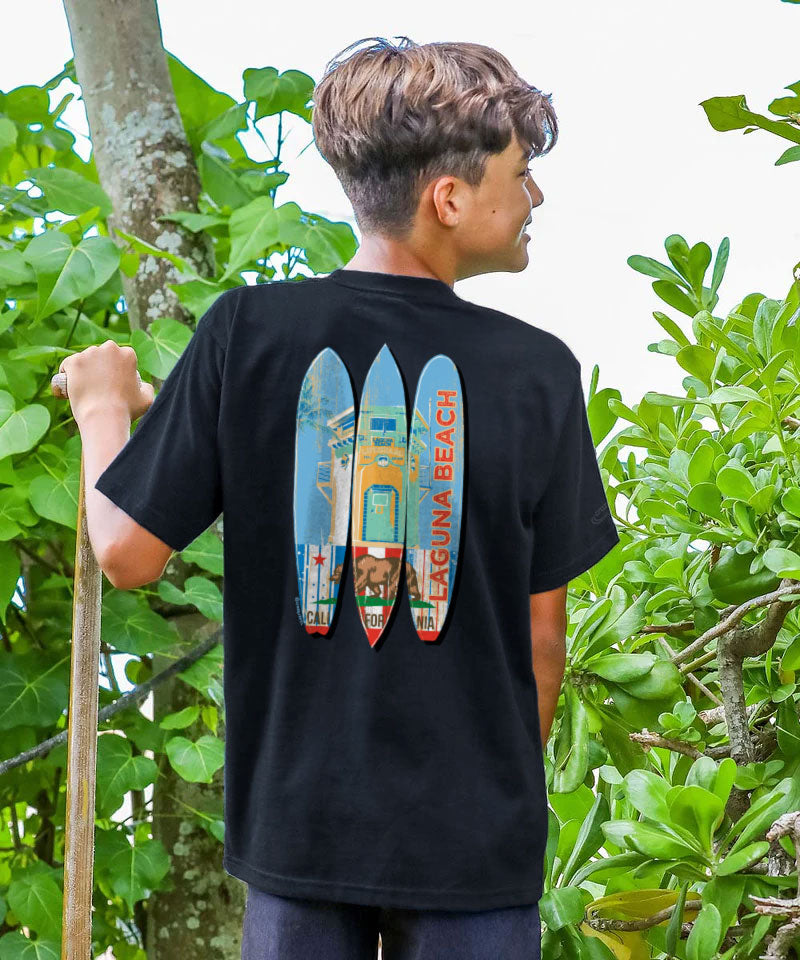 Laguna Beach Lifeguard Surf - Black Short Sleeve Crewneck T-Shirt