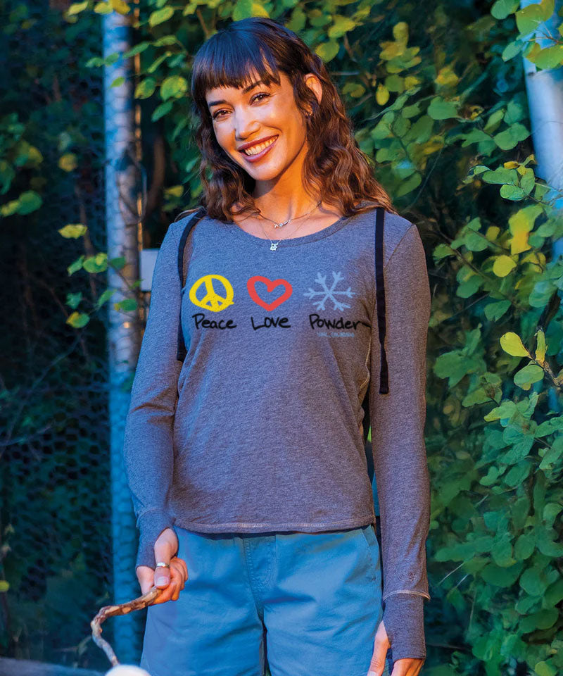 Peace Love Powder - Gray Heather Long Sleeve Harmony Hooded T