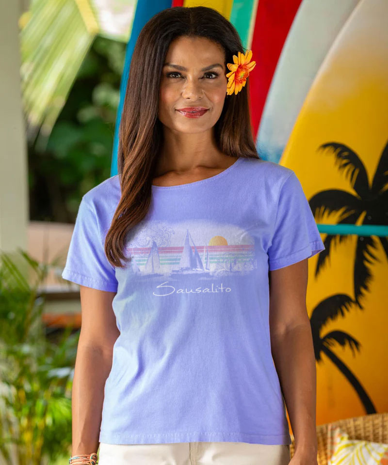 Sunsets And Sailboats - Lavender Dyed Short Sleeve Scoop Neck T-Shirt