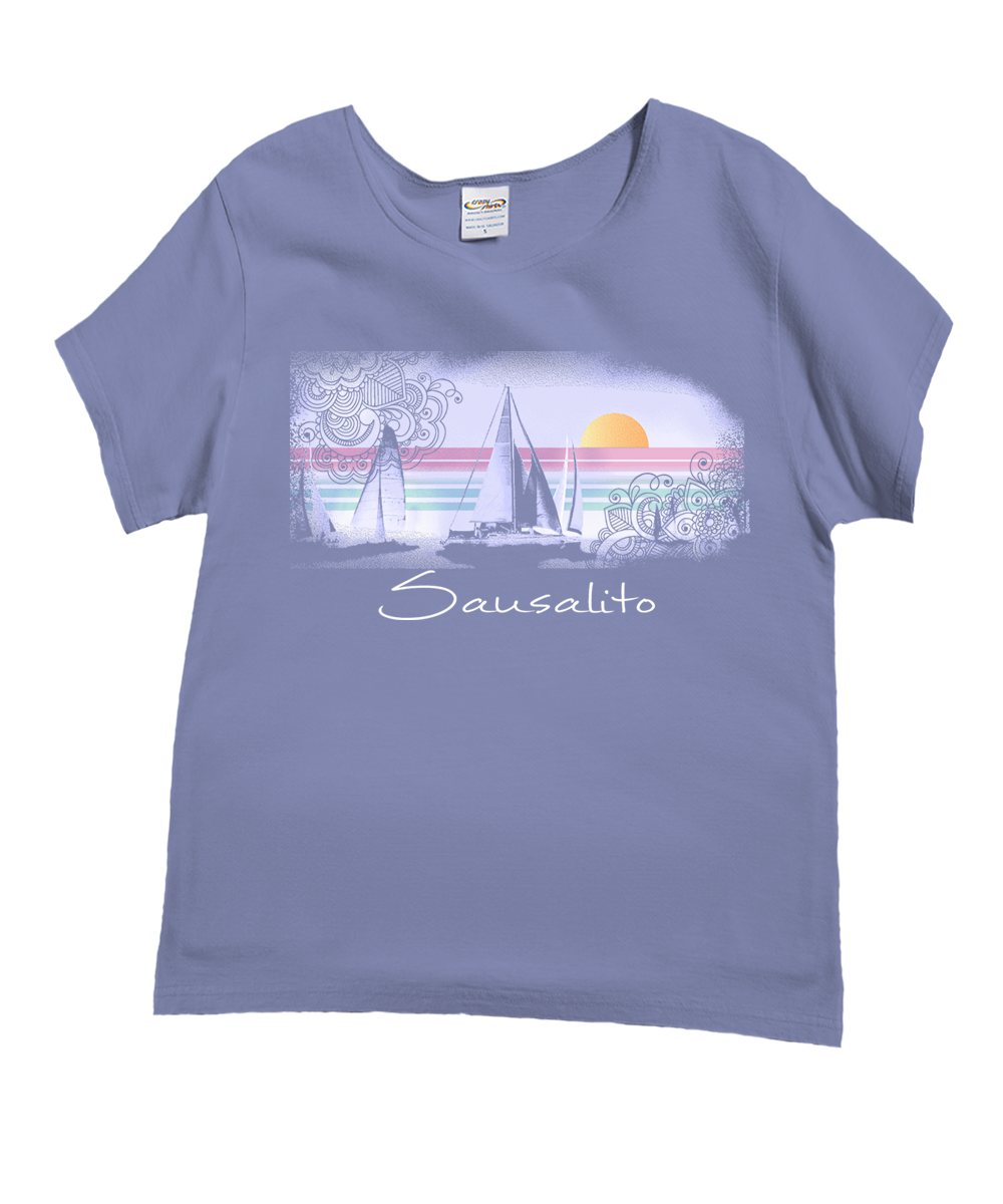 Sunsets And Sailboats - Lavender Dyed Short Sleeve Scoop Neck T-Shirt