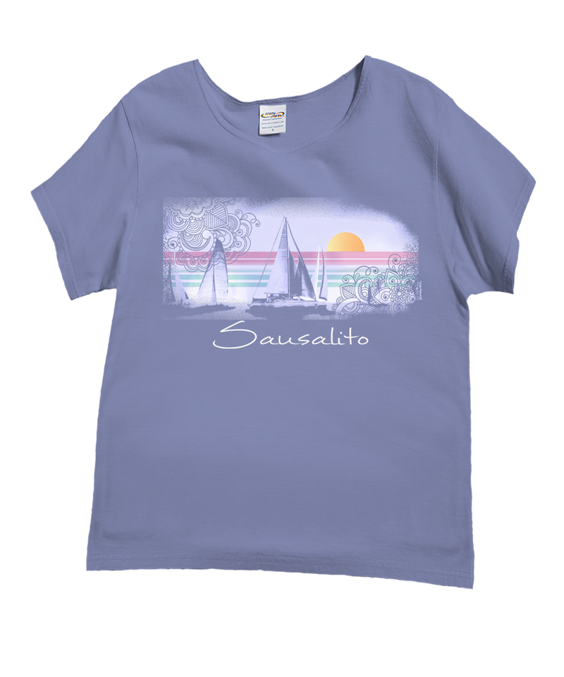 Sunsets And Sailboats - Lavender Dyed Short Sleeve Scoop Neck T-Shirt