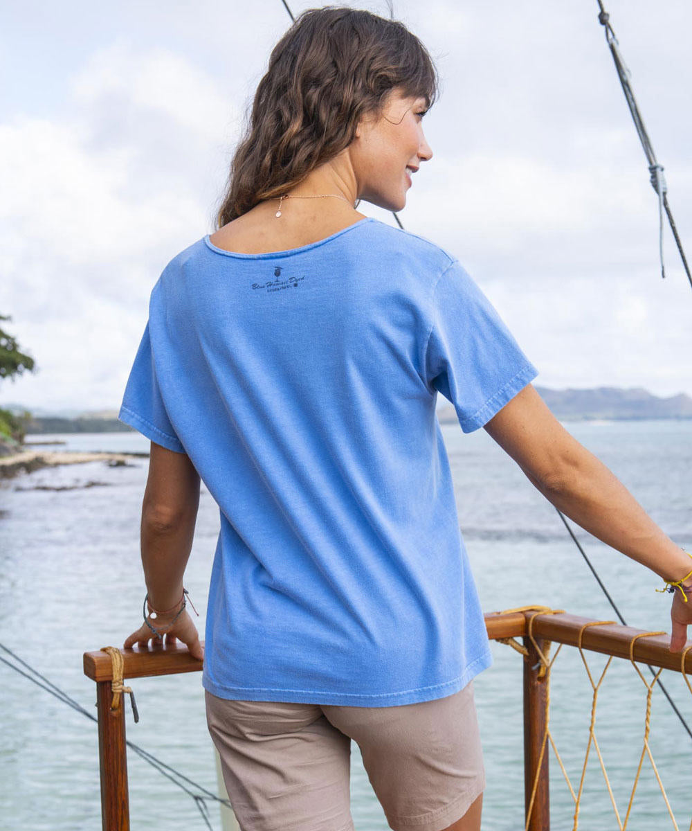 Pastel Palms - Blue Hawaii Dyed Short Sleeve Scoop Neck T-Shirt
