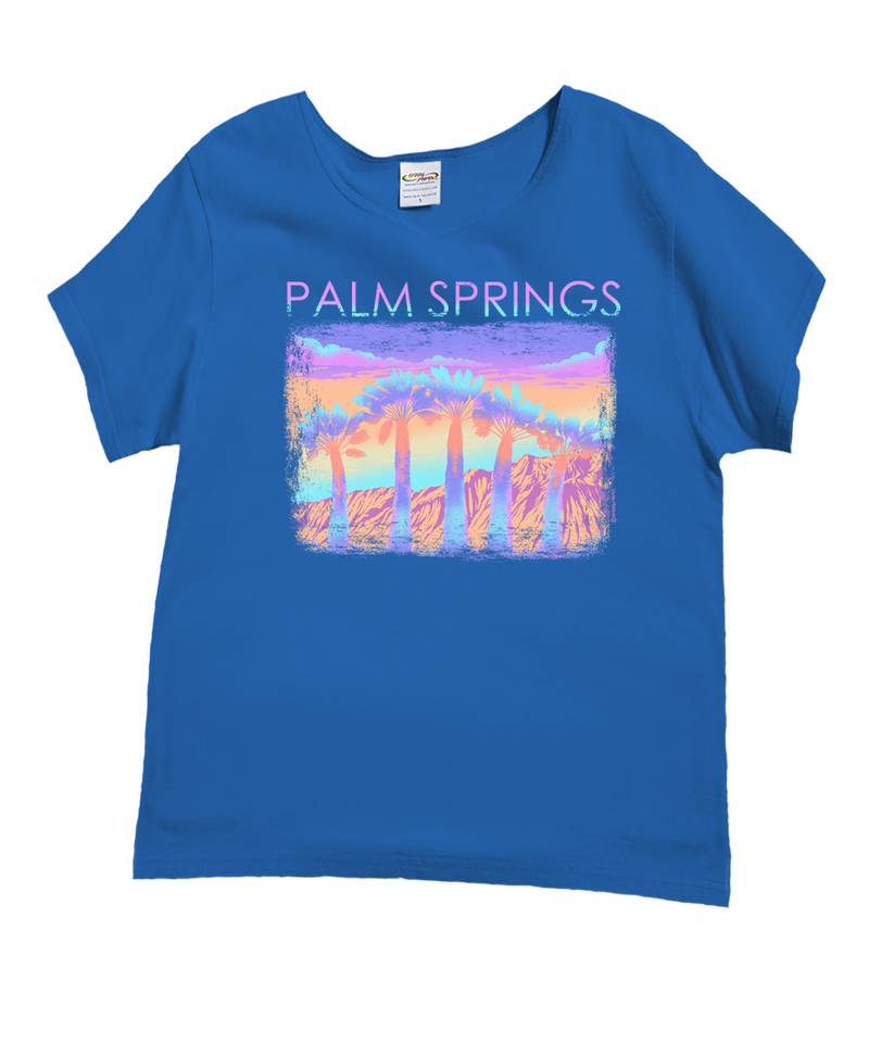 Pastel Palms - Blue Hawaii Dyed Short Sleeve Scoop Neck T-Shirt