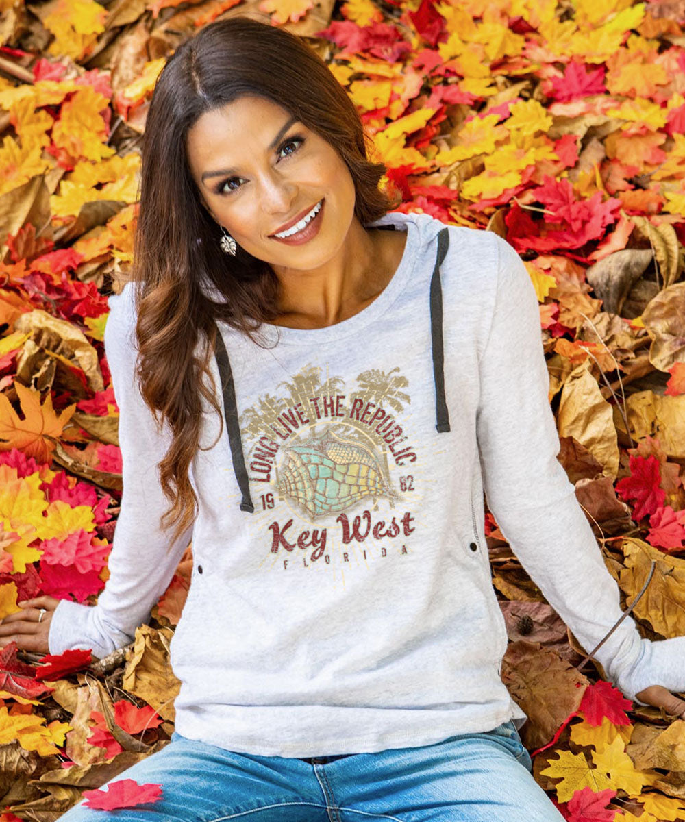 Long Live Republic - White Gray Heather Long Sleeve Harmony Hooded T