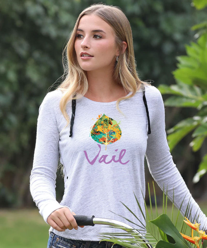 Splatter Leaf - White Gray Heather Long Sleeve Harmony Hooded T
