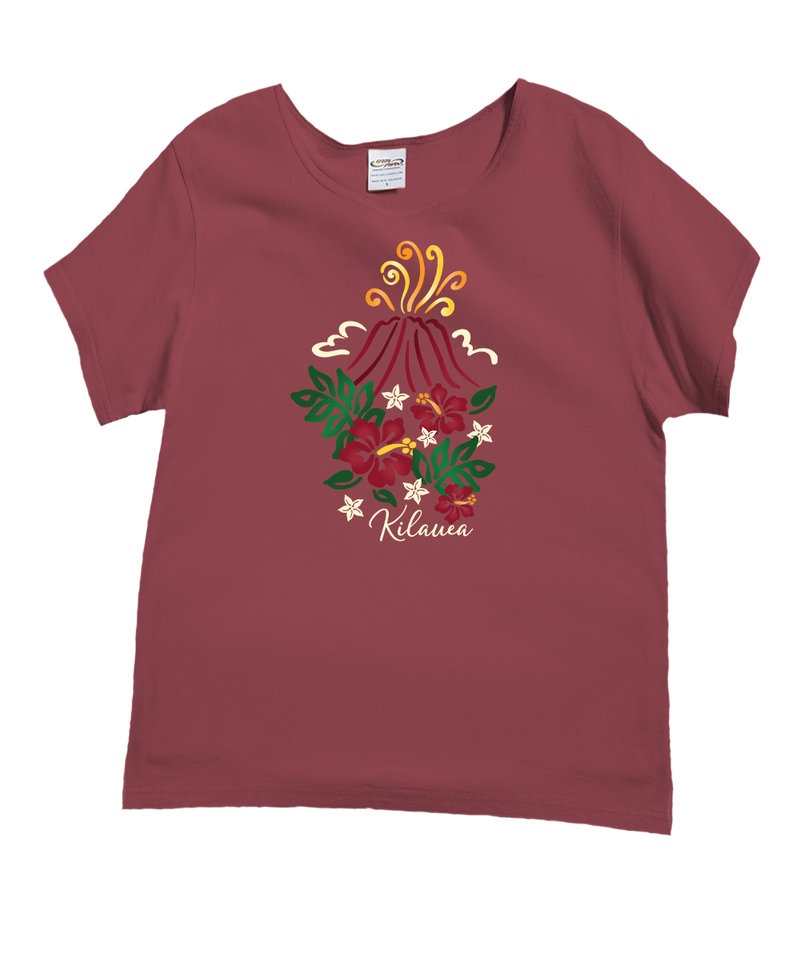 Kilauea Bloom - Paradise Red Dyed Short Sleeve Scoop Neck T-Shirt
