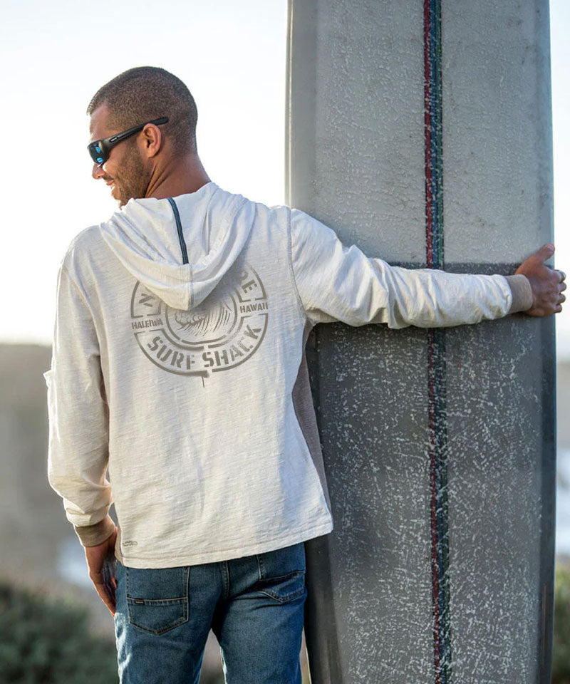 North Shore Surf Shack - Natural/Gray Long Sleeve Longboard Hooded Tee