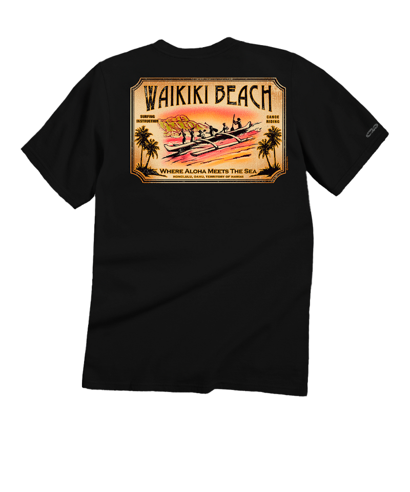 Vintage Waikiki Beach Black Classic Crewneck T-Shirt