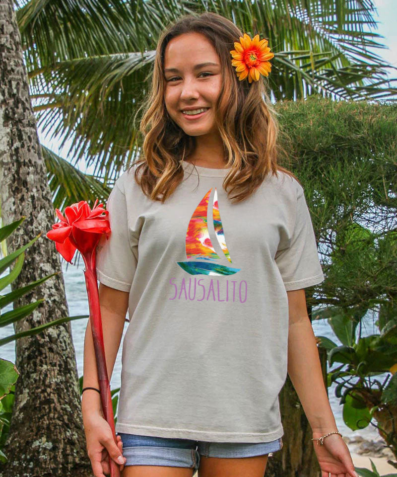 Rainbow In A Sail - Coconut Dyed Short Sleeve Crewneck T-Shirt - View 2