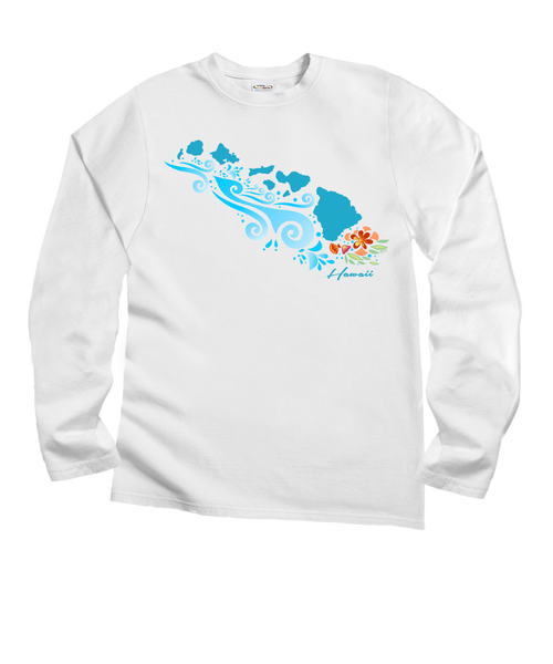 Island Tides - White Long Sleeve Crewneck T-Shirt