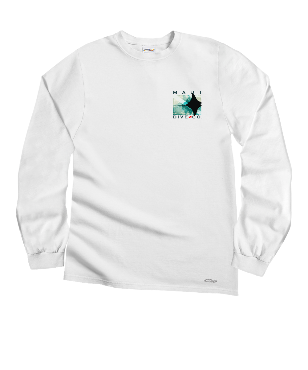 Maui Dive Company Blur - White Long Sleeve Crewneck T-Shirt