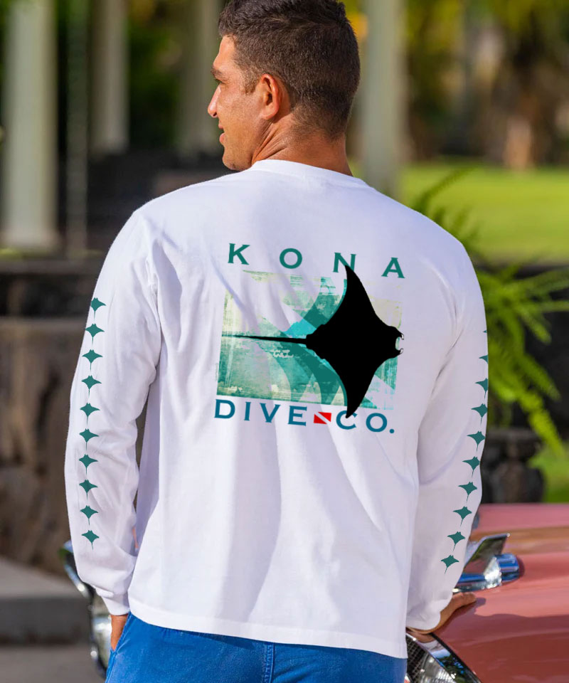 Kona Dive Company Blur - White Long Sleeve Crewneck T-Shirt - View 2