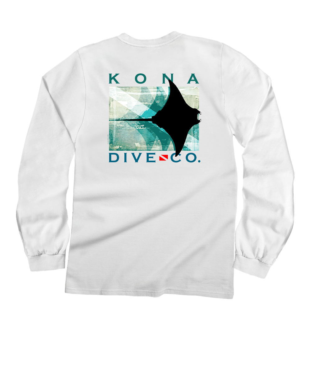 Maui Dive Company Blur - White Long Sleeve Crewneck T-Shirt