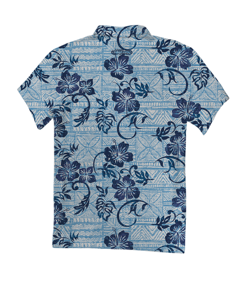 Waikoloa - Blue/Navy Short Sleeve Hawaiian Polo Shirt - View 4