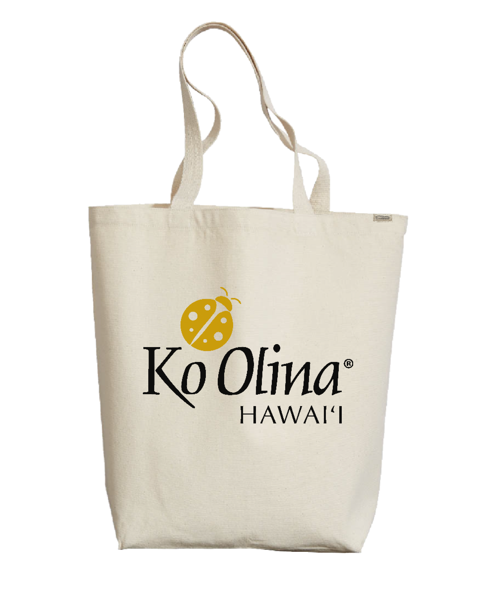 Beige tote bag with Ko Olina Hawaii logo on a white background View 1