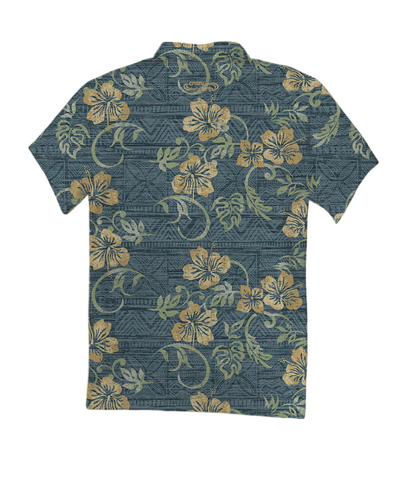 Waikoloa - Blue Nights/Dijon Short Sleeve Hawaiian Polo Shirt - View 4