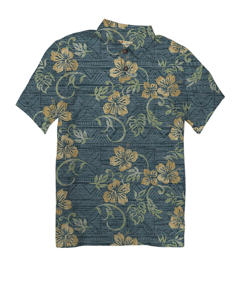 Waikoloa - Blue Nights/Dijon Short Sleeve Hawaiian Polo Shirt - View 1