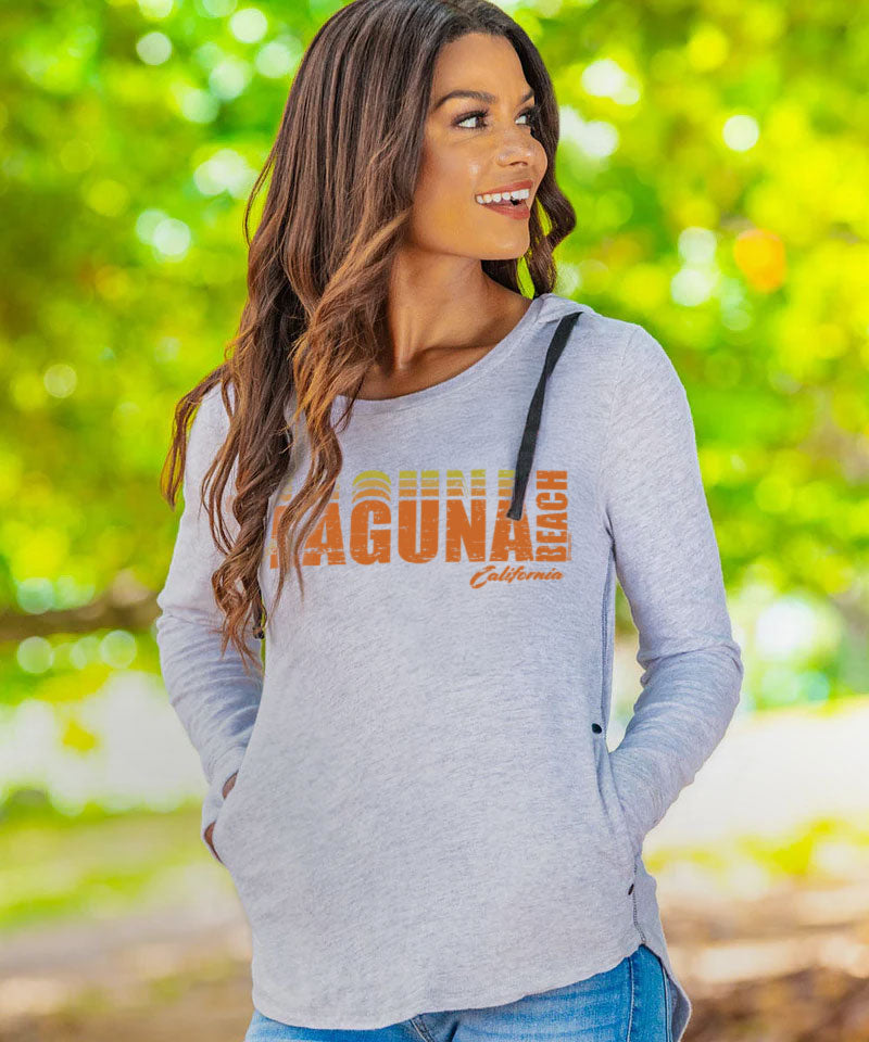 Laguna Beach Retro - White Gray Heather Long Sleeve Harmony Hooded T