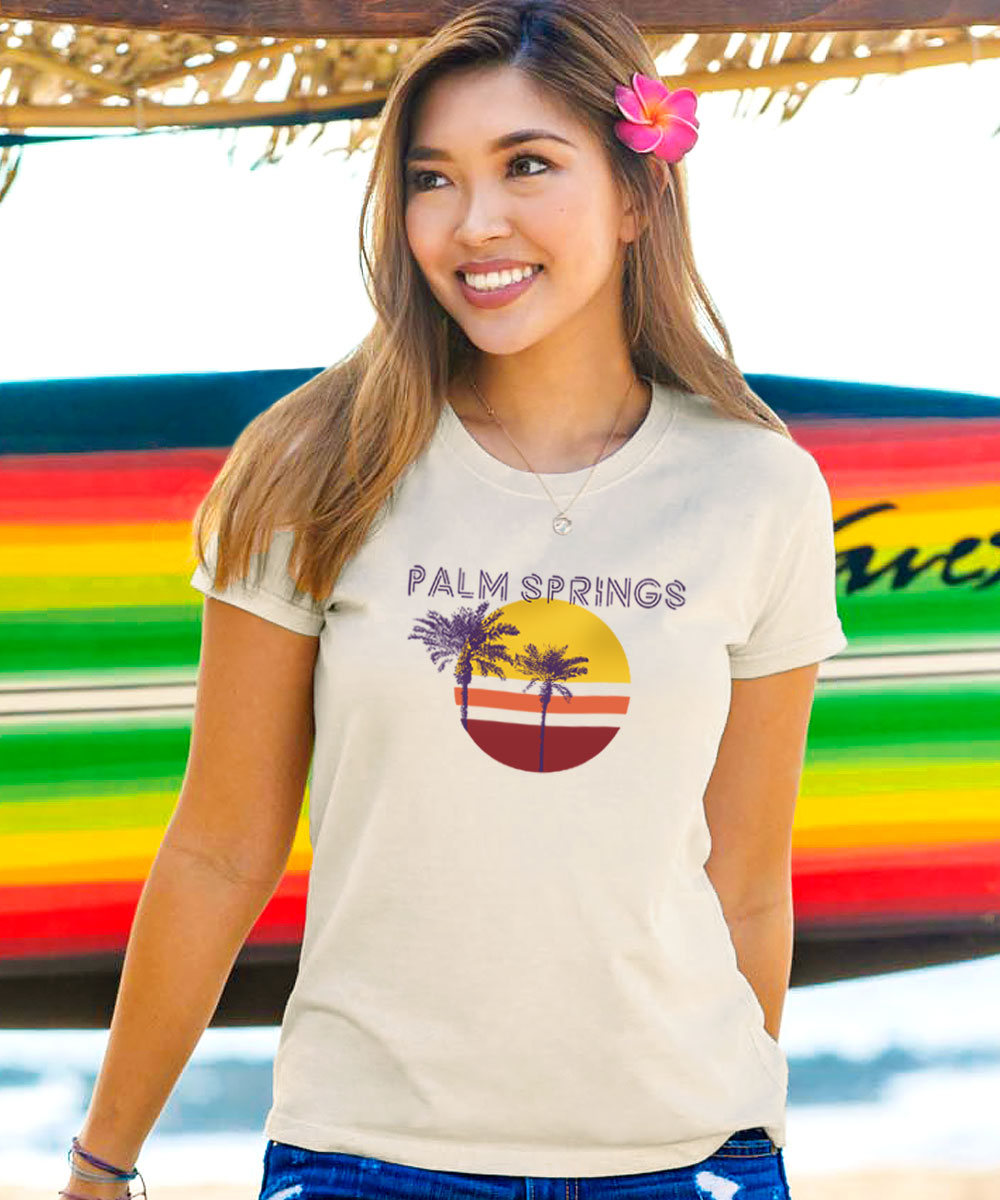 short sleeve coconut palm tshirt womens Mod Palm Springs