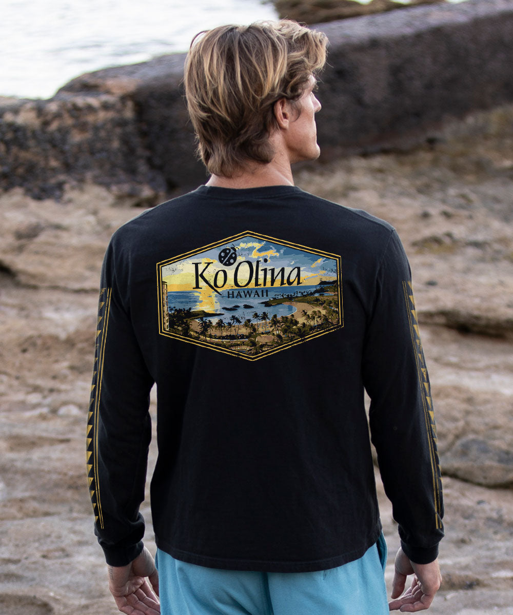 Ko Olina Lagoon Sunset - Black Long Sleeve Crewneck T-Shirt