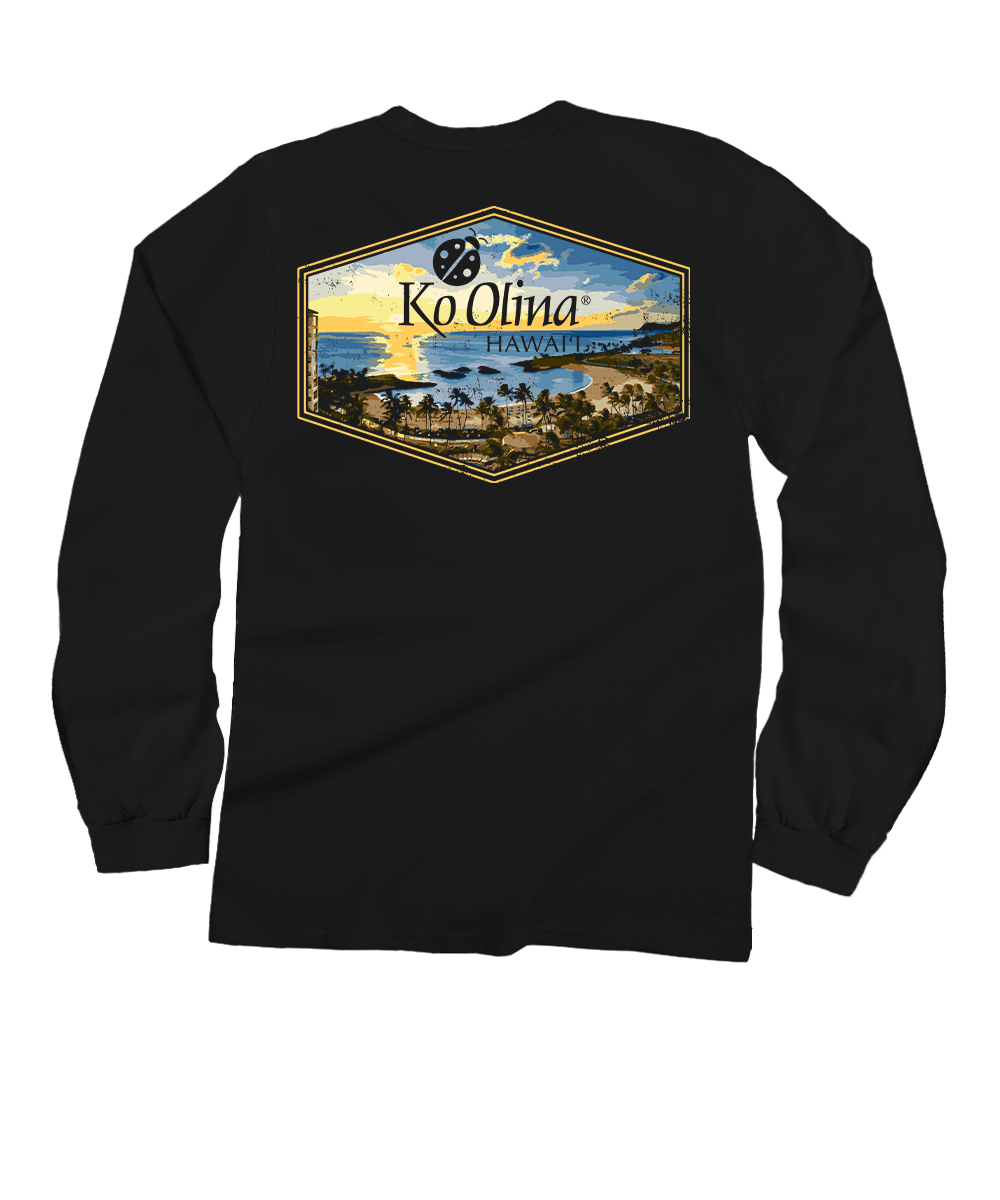Koolina Lagoon Sunset - Black Long Sleeve Crewneck T-Shirt