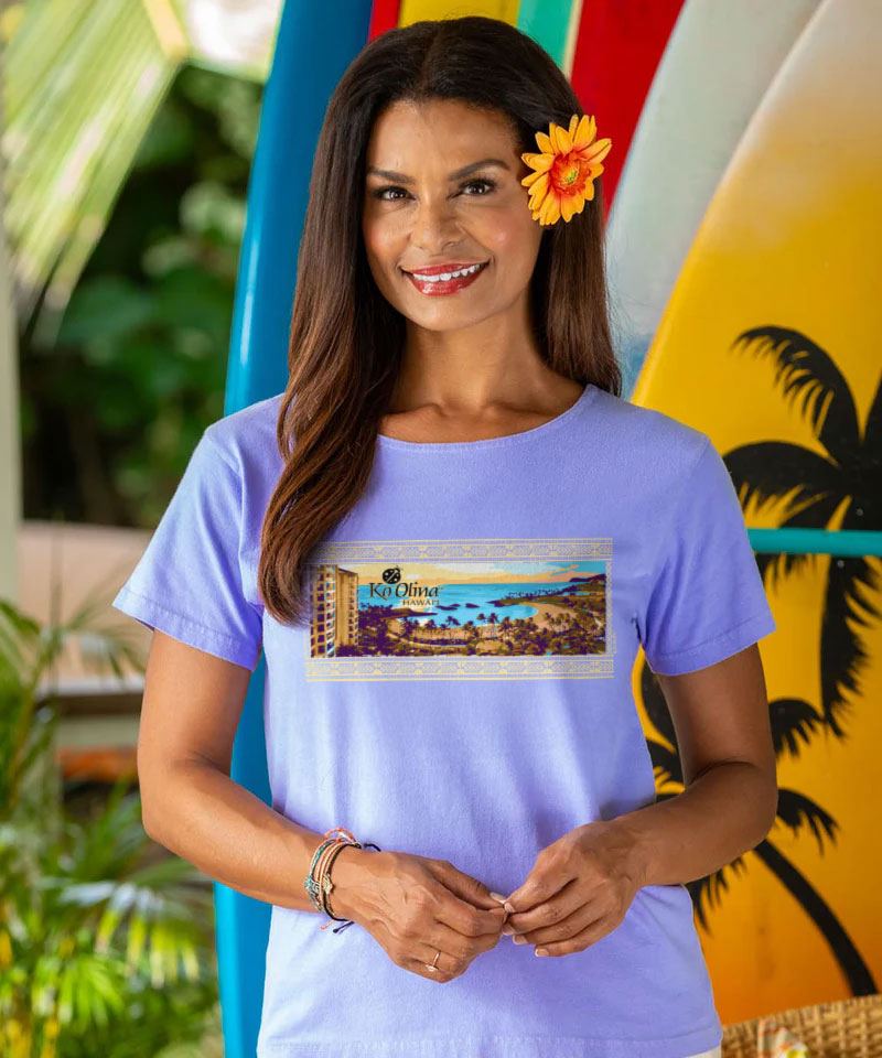 Koolina Beach Scenic - Lavender Dyed Short Sleeve Scoop Neck T-Shirt